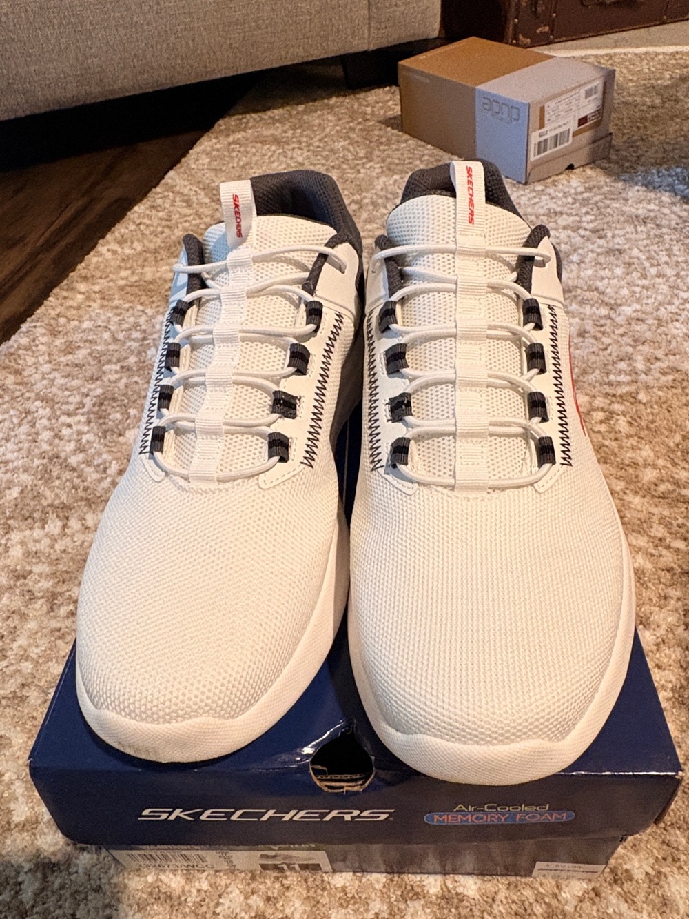 Skechers Men’s White and Black Slip-On Lace Athletic Sneakers